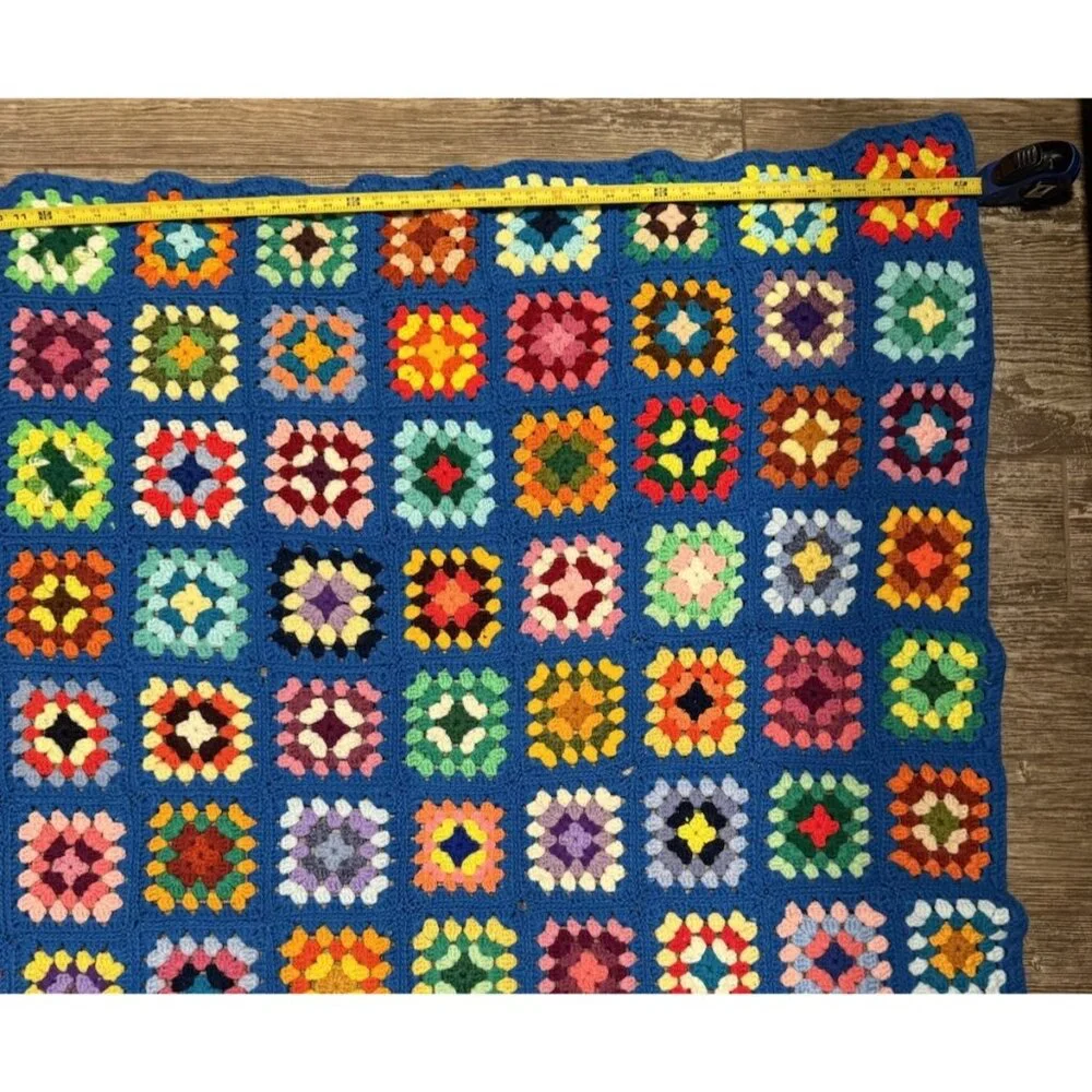 Vintage Handmade Granny Square Afghan Blanket Throw Knit Cottage Approx 48x59‎